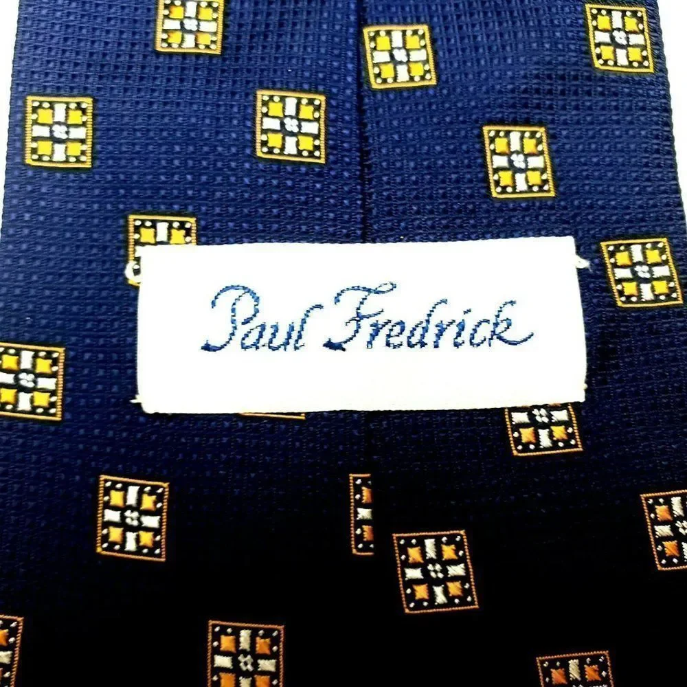 Paul Fredrick‎ Silk Tie Blue Woven Geometric Short